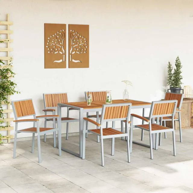 Ensemble de salle à manger pour jardin 7 pcs Gris