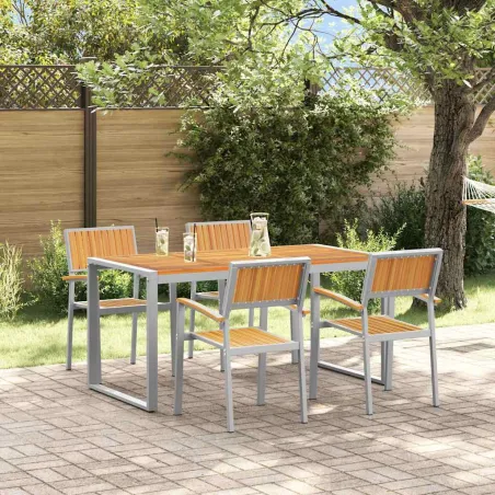 Ensemble de salle à manger pour jardin 5 pcs Gris