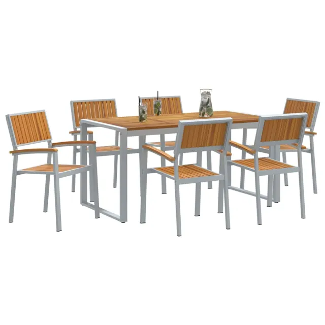 Ensemble de salle à manger pour jardin 7 pcs Gris