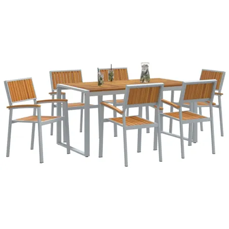Ensemble de salle à manger pour jardin 7 pcs Gris