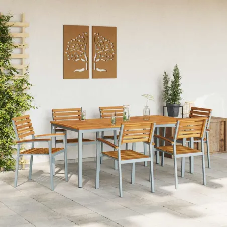 Ensemble de salle à manger pour jardin 7 pcs Gris