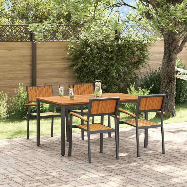 Ensemble de salle à manger pour jardin 5 pcs Noir