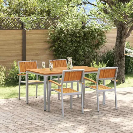 Ensemble de salle à manger pour jardin 5 pcs Gris
