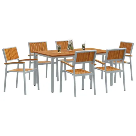 Ensemble de salle à manger pour jardin 7 pcs Gris