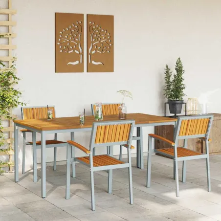 Ensemble de salle à manger pour jardin 5 pcs Gris