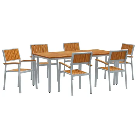 Ensemble de salle à manger pour jardin 7 pcs Gris