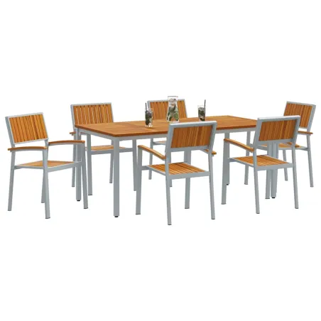 Ensemble de salle à manger pour jardin 7 pcs Gris