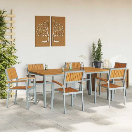 Ensemble de salle à manger pour jardin 7 pcs Gris