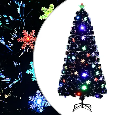 Sapin de Noël et flocons de neige LED Noir 150 cm Fibre optique