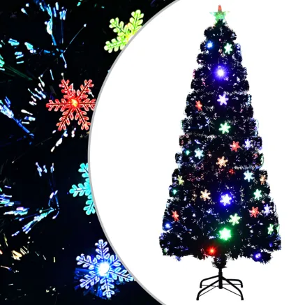 Sapin de Noël et flocons de neige LED Noir 180 cm Fibre optique