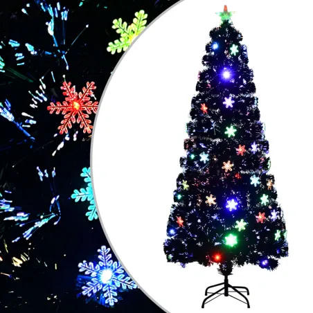 Sapin de Noël et flocons de neige LED Noir 180 cm Fibre optique