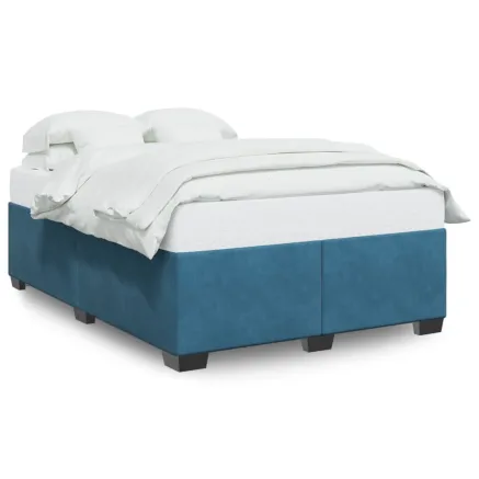 Cadre de lit sans matelas bleu 140x190 cm velours 2