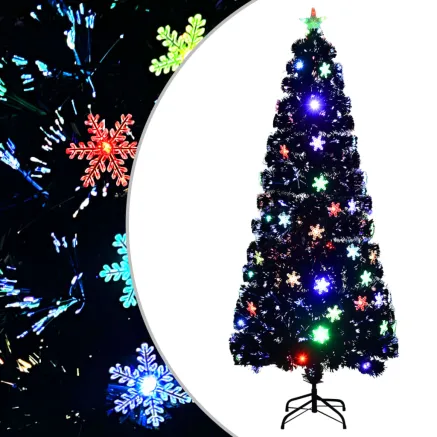 Sapin de Noël et flocons de neige LED Noir 210 cm Fibre optique