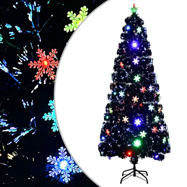 Sapin de Noël et flocons de neige LED Noir 210 cm Fibre optique