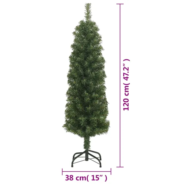 Sapin de Noël artificiel mince avec support vert 120 cm PVC