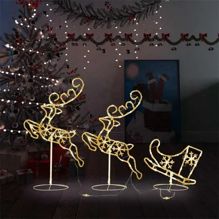Renne/traîneaux Noël volant Acrylique 260x21x87cm Blanc chaud
