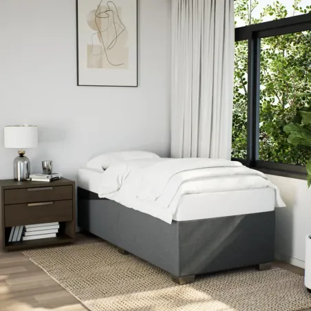 Sommier à lattes de lit avec matelas Gris foncé 90x200 cm Tissu