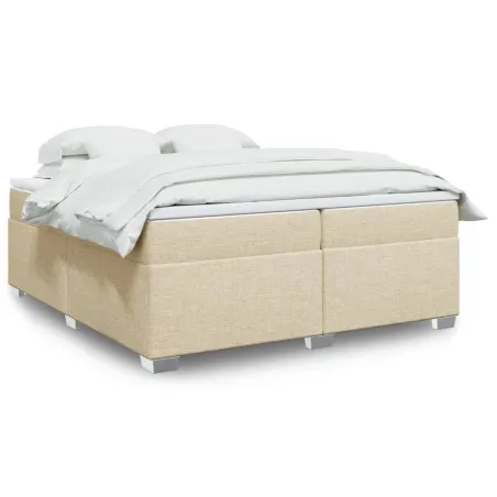 Sommier à lattes de lit avec matelas Crème 200x200 cm Tissu