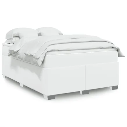 Sommier à lattes de lit avec matelas Blanc 140x200cm Similicuir