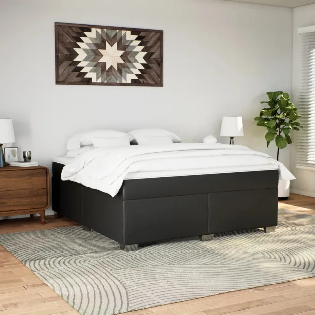 Sommier à lattes de lit avec matelas Noir 180x200 cm Similicuir