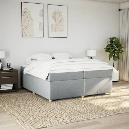 Sommier à lattes de lit avec matelas Gris clair 200x200cm Tissu