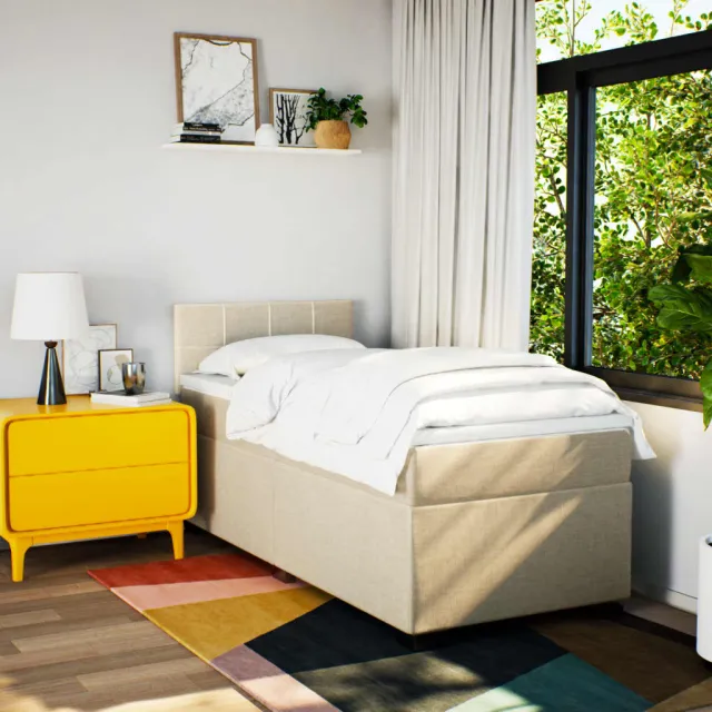 Sommier à lattes de lit avec matelas Crème 100x200 cm Tissu