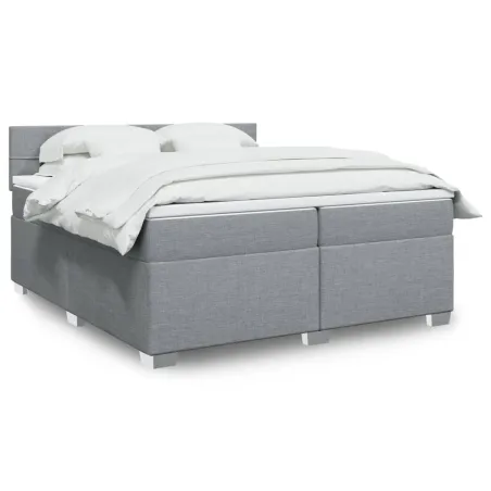 Sommier à lattes de lit avec matelas Gris clair 200x200cm Tissu