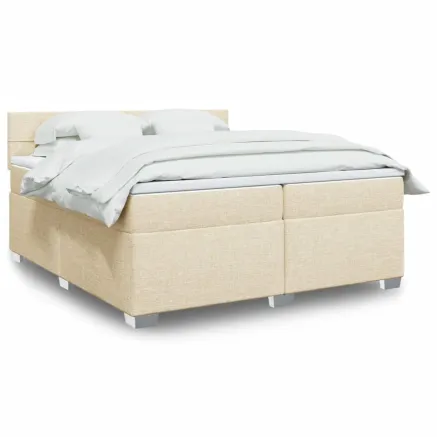 Sommier à lattes de lit avec matelas Crème 200x200 cm Tissu