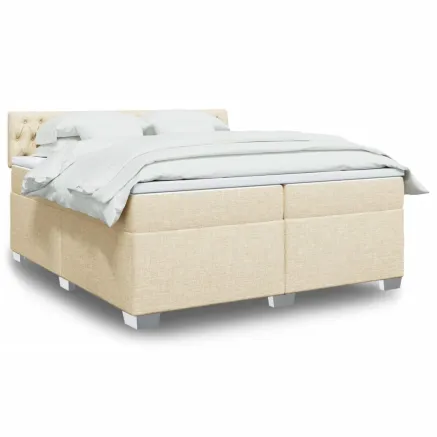 Sommier à lattes de lit avec matelas Crème 200x200 cm Tissu