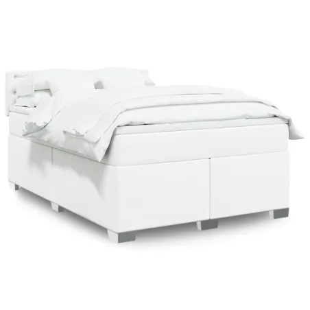 Sommier à lattes de lit avec matelas Blanc 140x190cm Similicuir
