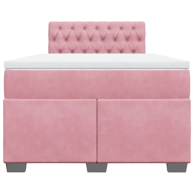 Sommier à lattes de lit avec matelas rose 120x190 cm velours