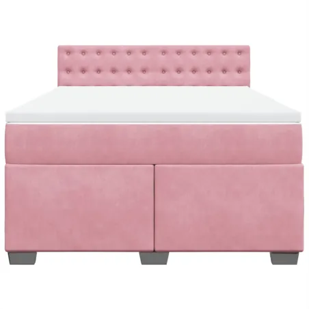Sommier à lattes de lit et matelas rose foncé 140x200cm velours