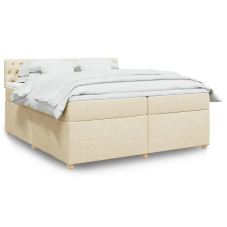 Sommier à lattes de lit avec matelas Crème 200x200 cm Tissu