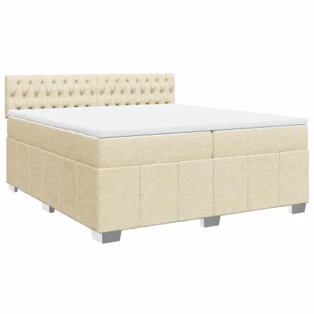 Sommier à lattes de lit avec matelas Crème 200x200 cm Tissu