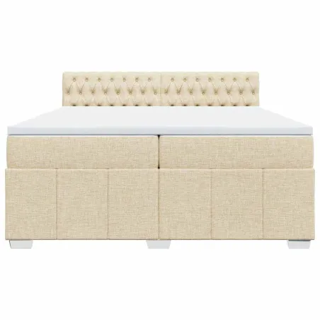 Sommier à lattes de lit avec matelas Crème 200x200 cm Tissu