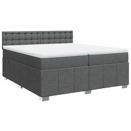 Sommier à lattes de lit avec matelas Gris foncé 200x200cm Tissu 2