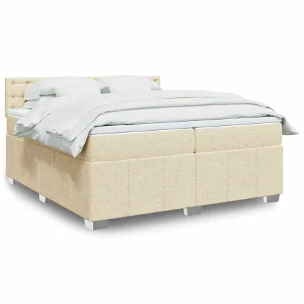 Sommier à lattes de lit avec matelas Crème 200x200 cm Tissu