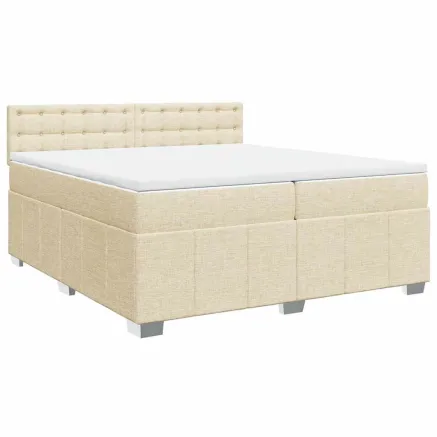 Sommier à lattes de lit avec matelas Crème 200x200 cm Tissu 2