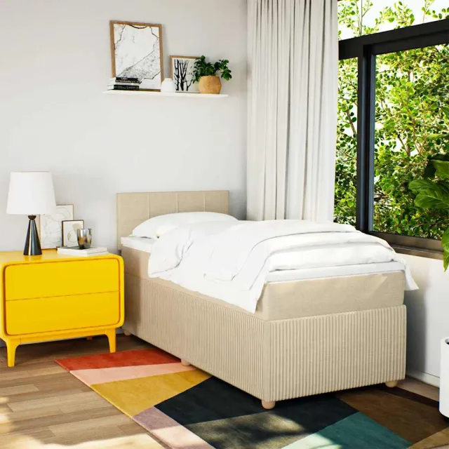 Sommier à lattes de lit avec matelas Crème 90x200 cm Tissu