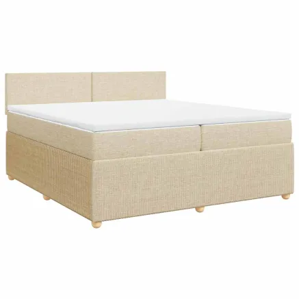 Sommier à lattes de lit avec matelas Crème 200x200 cm Tissu 2