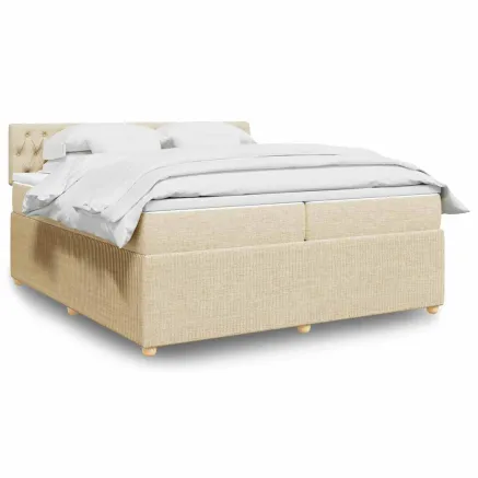 Sommier à lattes de lit avec matelas Crème 200x200 cm Tissu