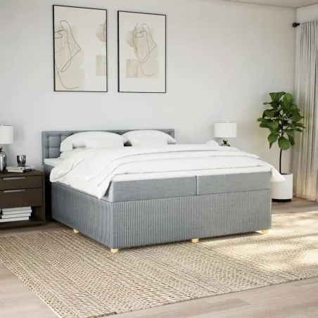 Sommier à lattes de lit avec matelas Gris clair 200x200cm Tissu