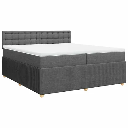 Sommier à lattes de lit avec matelas Gris foncé 200x200cm Tissu 2