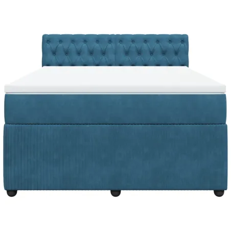 Sommier à lattes de lit et matelas bleu 140x200 cm velours