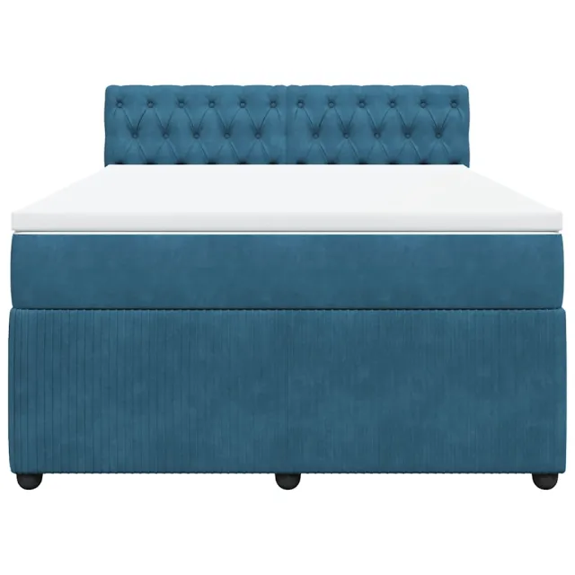 Sommier à lattes de lit et matelas bleu 160x200 cm velours