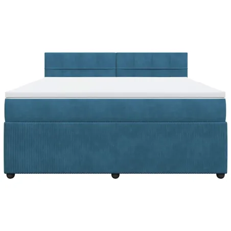 Sommier à lattes de lit et matelas bleu 180x200 cm velours