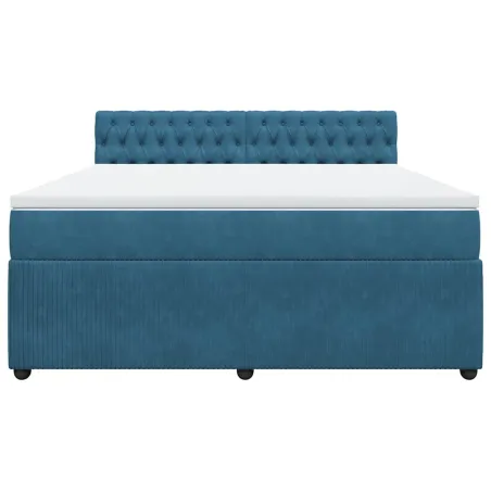 Sommier à lattes de lit et matelas bleu 180x200 cm velours