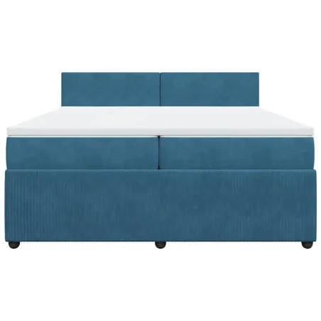 Sommier à lattes de lit et matelas Bleu 200x200 cm velours