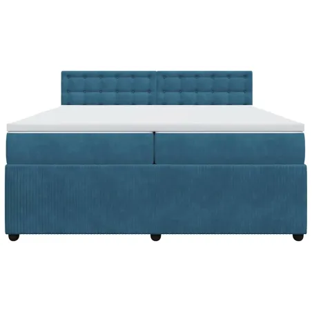 Sommier à lattes de lit et matelas Bleu 200x200 cm velours