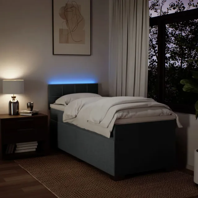 Sommier à lattes de lit avec matelas Gris foncé 100x200cm Tissu